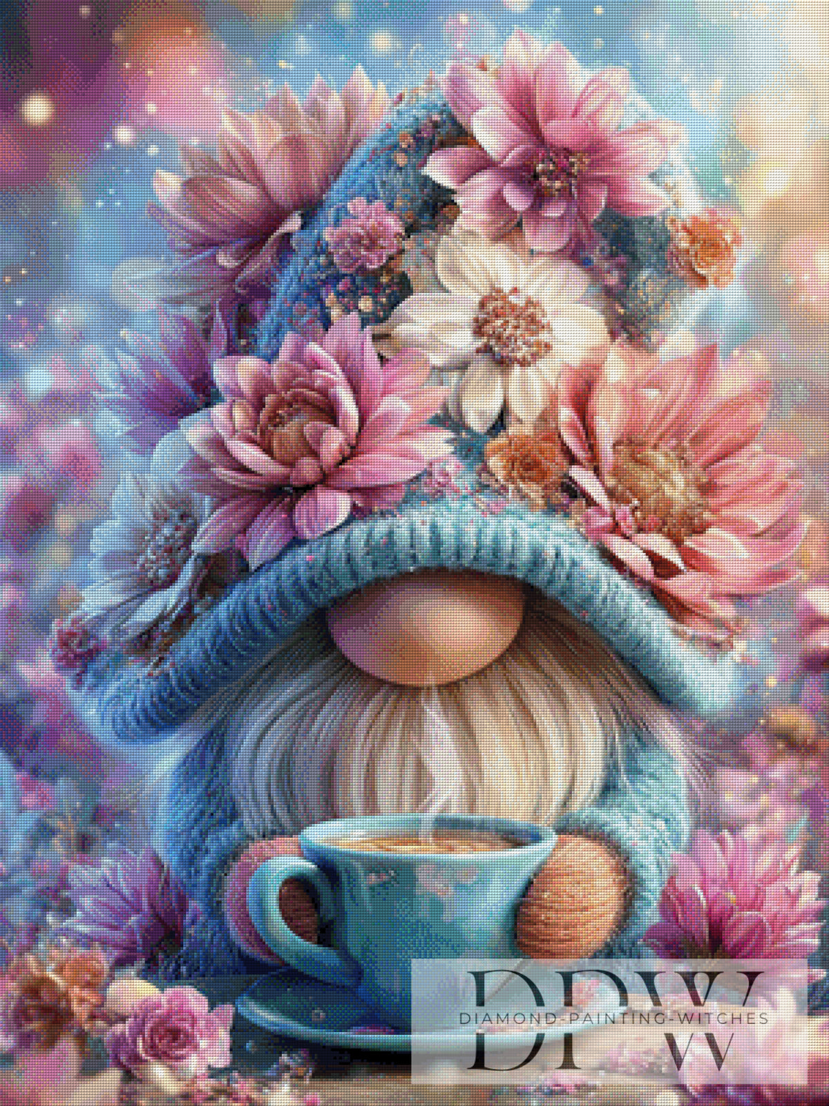 Gnomes drinking tea by Lisa Morgan with 280 colors