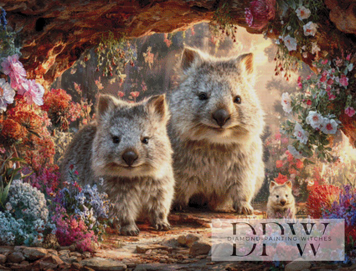 Wombat family photo by moonlight with 300 colors