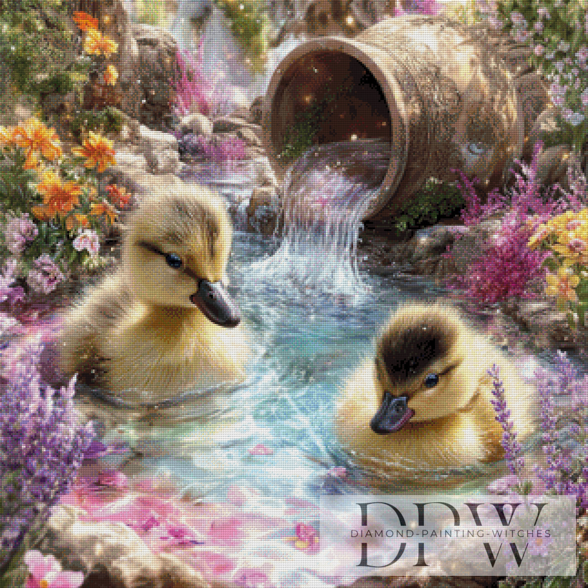 Ducklings in the Fairy Tale Fountain by Lisa Morgan with 280 colors