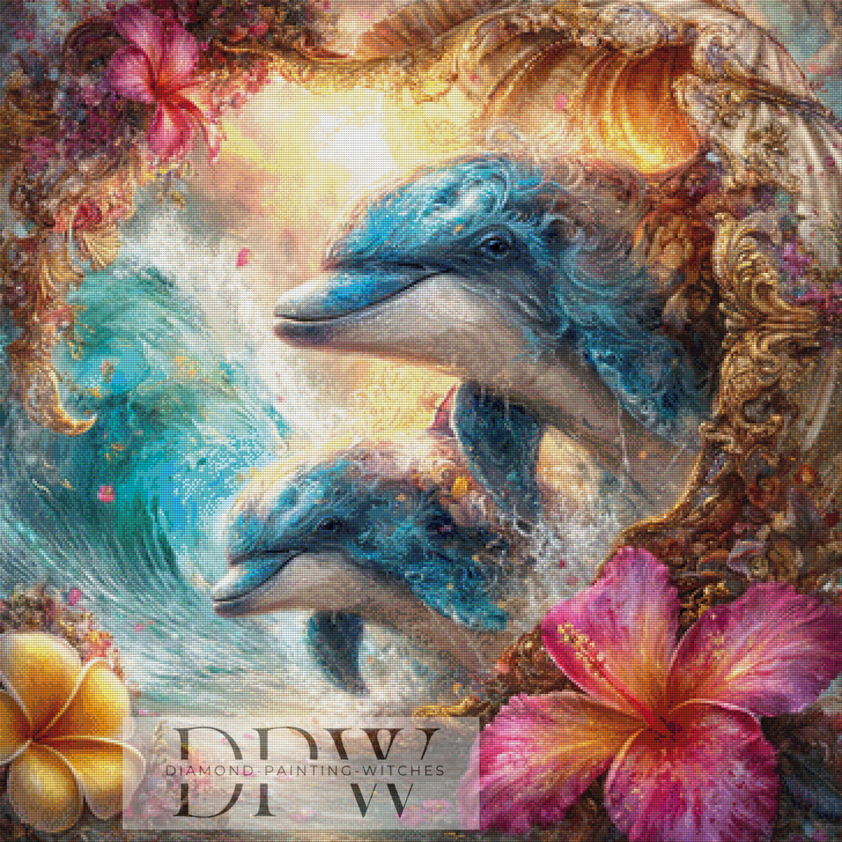Dolphin Dreams in a Sea of Blossoms II by Lisa Morgan with 340 colors