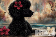 Black poodle on the beach by theA.art with 200 colors