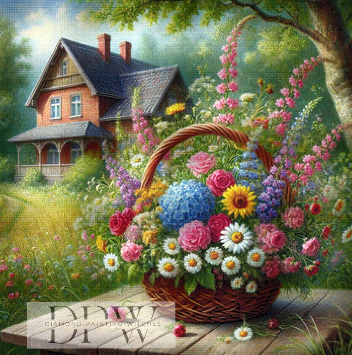 Landhaus mit Blumenkorb by CreatiVart mit 360 Farben