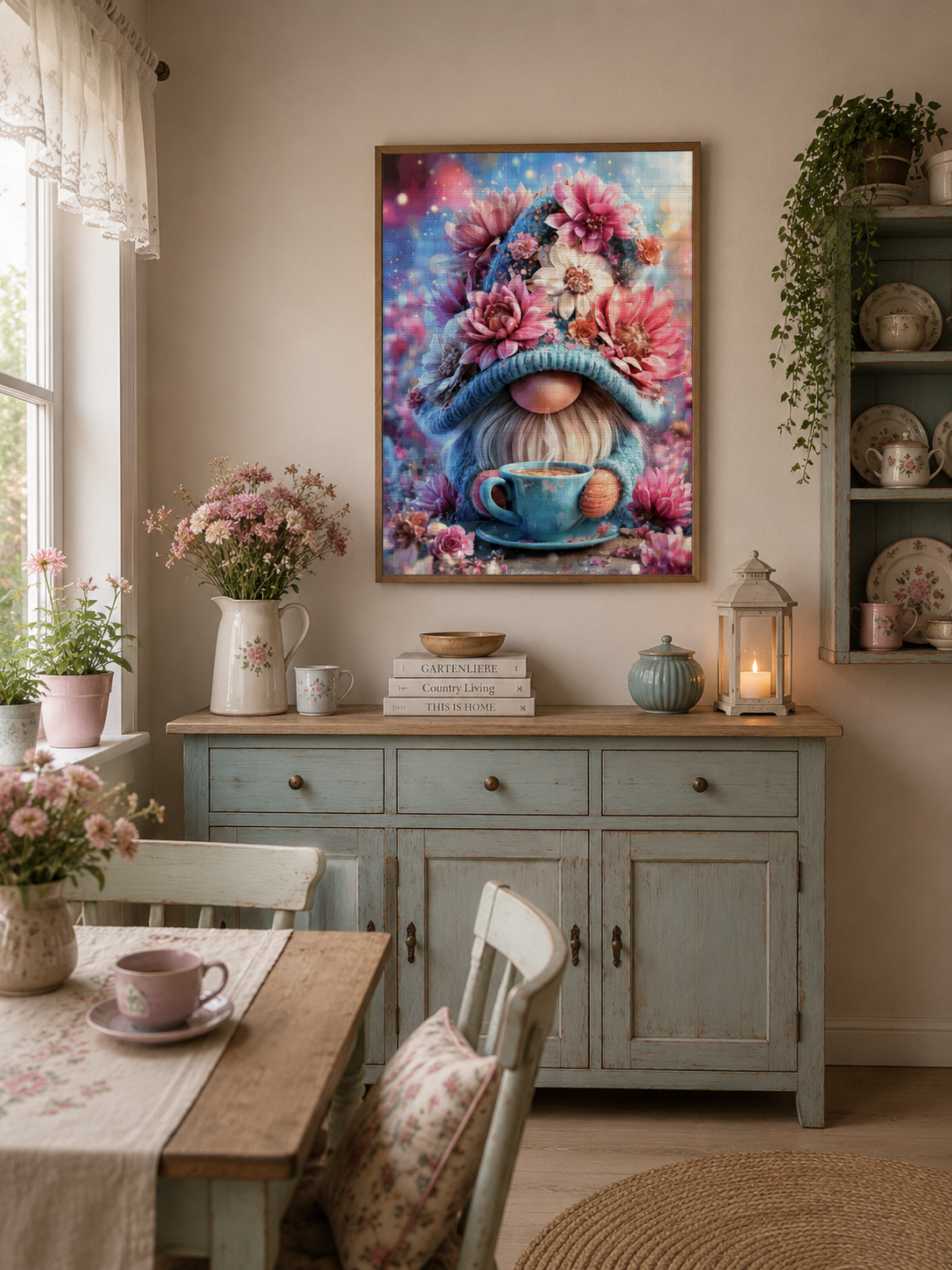 Gnomes drinking tea by Lisa Morgan with 280 colors